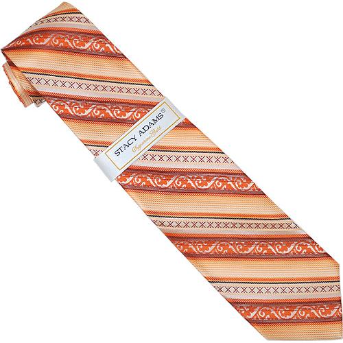 Stacy Adams Collection SA044 Rust / Peach / Cream Diagonal Design 100% Woven Silk Necktie/Hanky Set